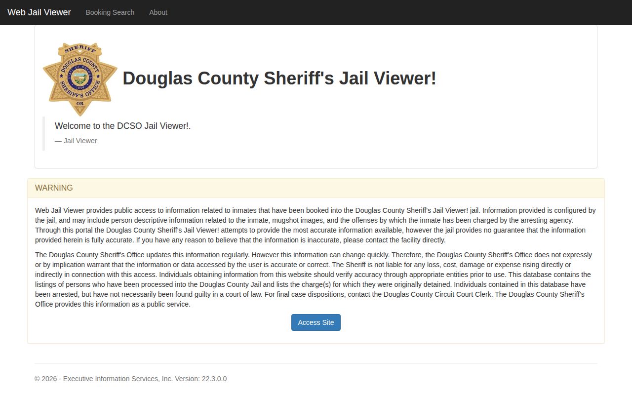 Douglas County Jail Viewer booking roster warning