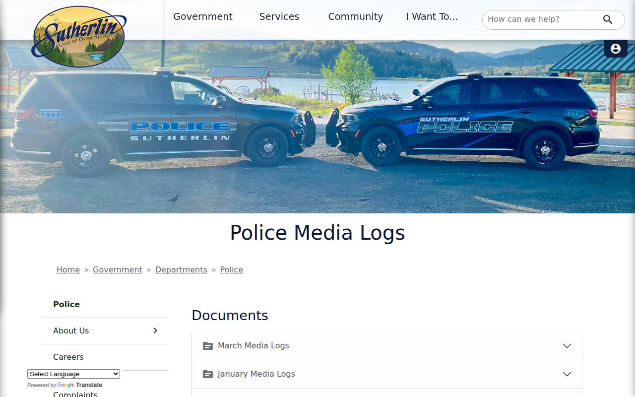 Douglas County Sutherlin police monthly media-log record page